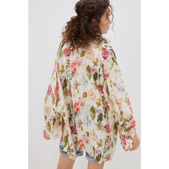 By Anthropologie Women's Floral Marie Shimmer Kimono Long Sleeve Multicolor OS - Picture 11 of 11